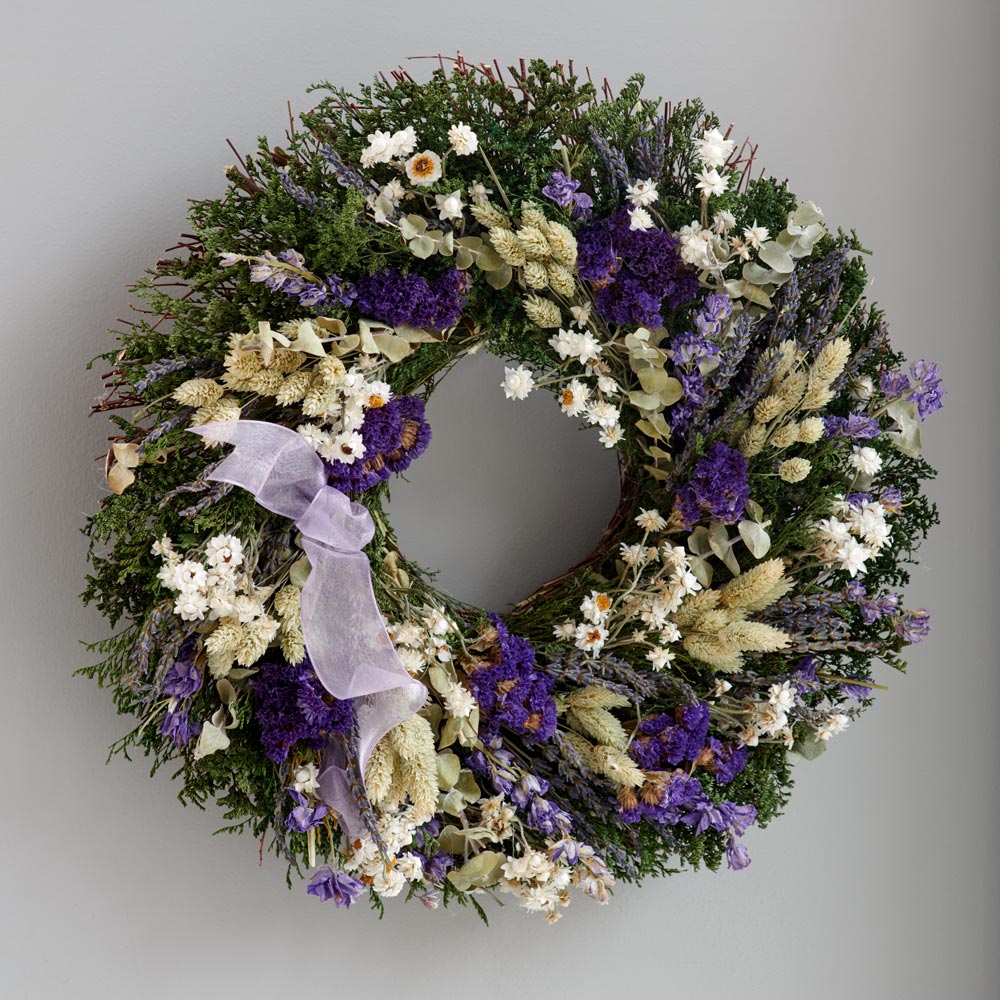 Lavender & White Wreath in Bedminster, NJ | Blooms at the Hills Florist
