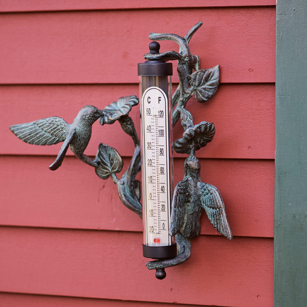 Hummingbird Outdoor Thermometer Metal Wall Art